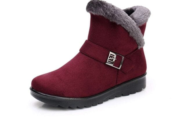 Stylish Winter Warm Ankle Boots - Burgundy Suede with Plush Lining