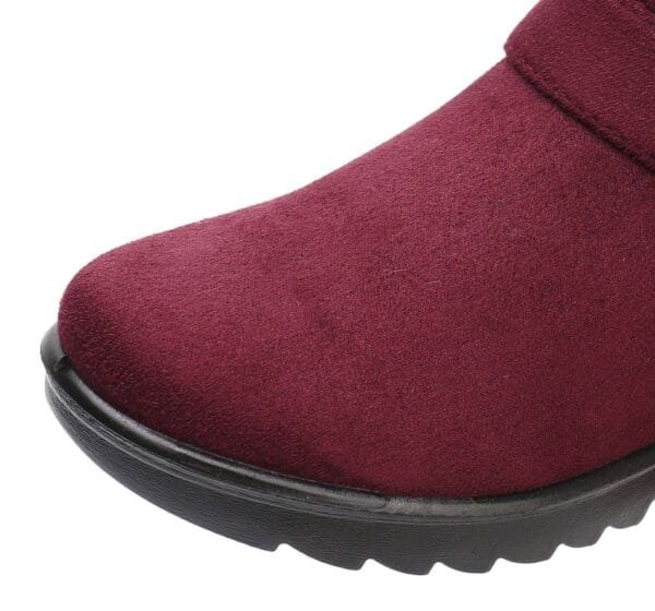 Stylish Winter Warm Ankle Boots - Burgundy Suede with Plush Lining - Image 4