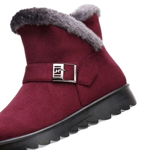 Stylish Winter Warm Ankle Boots - Burgundy Suede with Plush Lining - Image 7