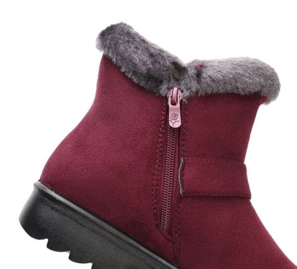 Stylish Winter Warm Ankle Boots - Burgundy Suede with Plush Lining - Image 8