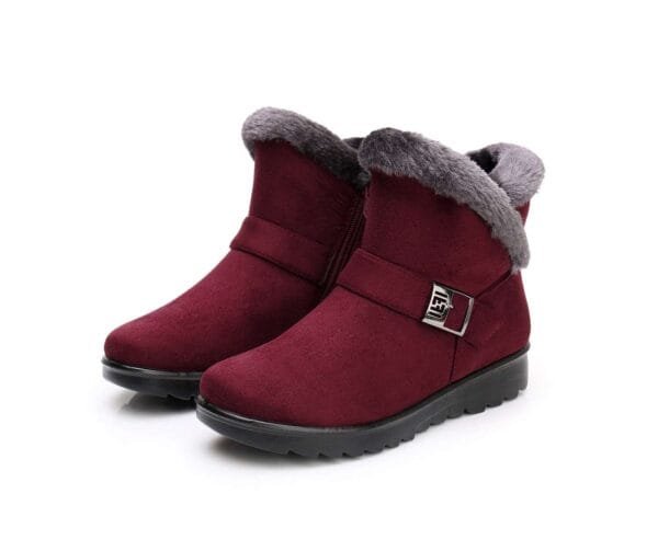 Stylish Winter Warm Ankle Boots - Burgundy Suede with Plush Lining - Image 9