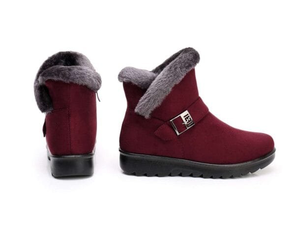 Stylish Winter Warm Ankle Boots - Burgundy Suede with Plush Lining - Image 11