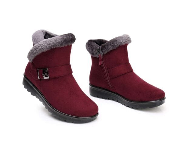 Stylish Winter Warm Ankle Boots - Burgundy Suede with Plush Lining - Image 12