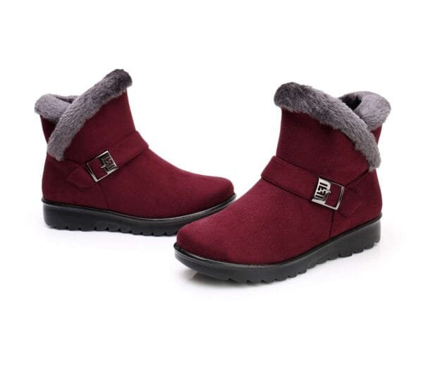 Stylish Winter Warm Ankle Boots - Burgundy Suede with Plush Lining - Image 13