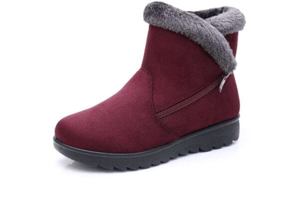 Winter Plush-Lined Burgundy Ankle Boots - Elegant and Practical with Side Zipper