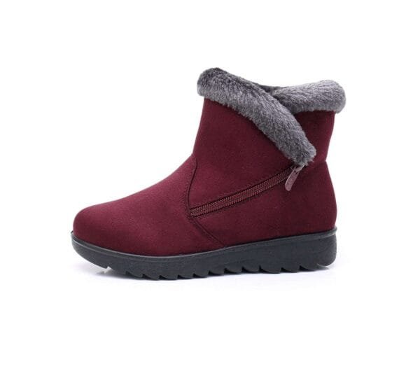 Winter Plush-Lined Burgundy Ankle Boots - Elegant and Practical with Side Zipper - Image 2