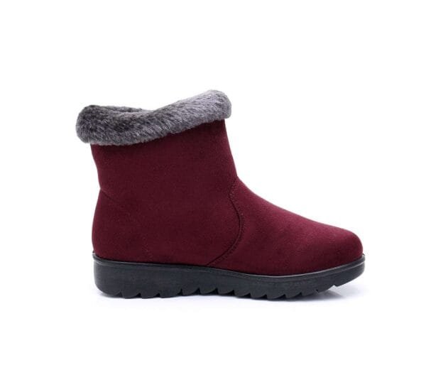 Winter Plush-Lined Burgundy Ankle Boots - Elegant and Practical with Side Zipper - Image 3