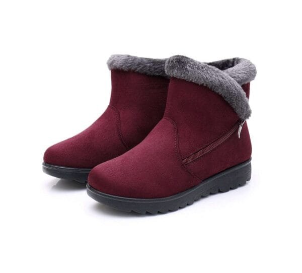 Winter Plush-Lined Burgundy Ankle Boots - Elegant and Practical with Side Zipper - Image 8