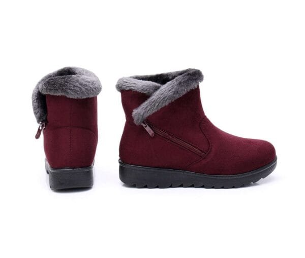 Winter Plush-Lined Burgundy Ankle Boots - Elegant and Practical with Side Zipper - Image 9