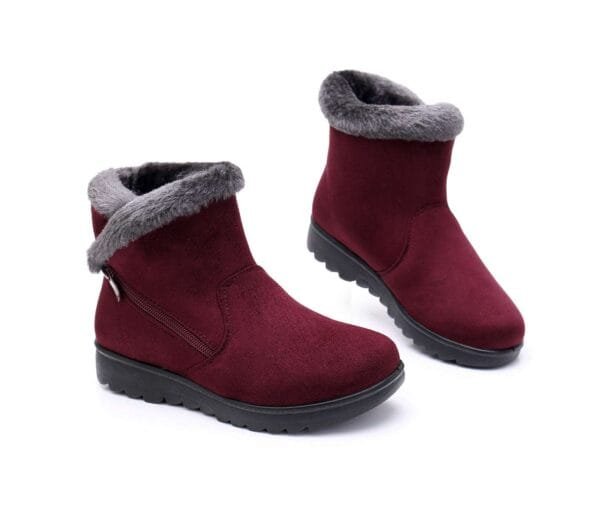 Winter Plush-Lined Burgundy Ankle Boots - Elegant and Practical with Side Zipper - Image 10