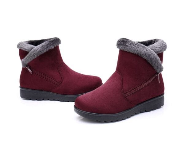 Winter Plush-Lined Burgundy Ankle Boots - Elegant and Practical with Side Zipper - Image 11