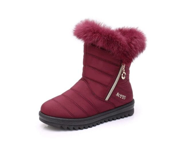 Burgundy Winter Fur Boots - Luxurious Faux Fur Collar with Side Zipper - Image 23