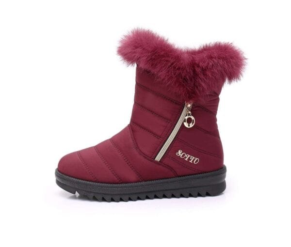 Burgundy Winter Fur Boots - Luxurious Faux Fur Collar with Side Zipper - Image 24