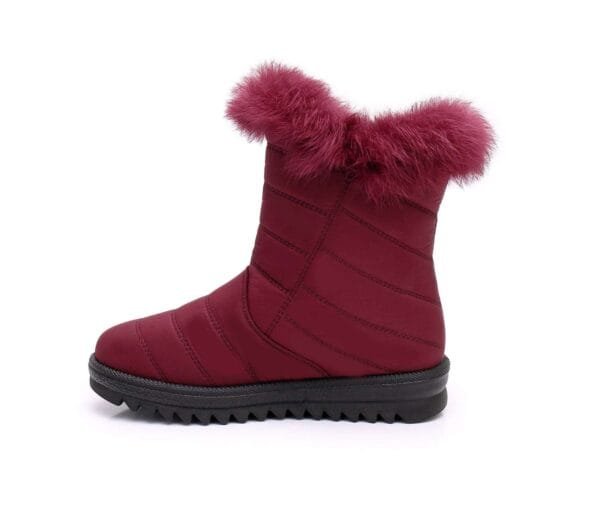 Burgundy Winter Fur Boots - Luxurious Faux Fur Collar with Side Zipper - Image 25