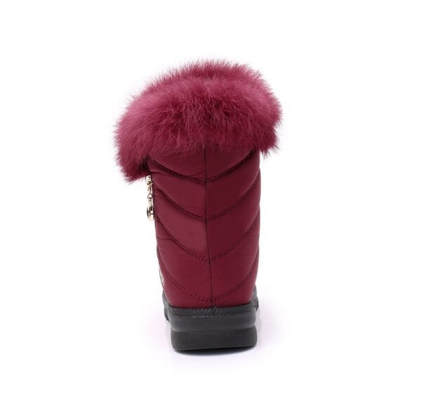 Burgundy Winter Fur Boots - Luxurious Faux Fur Collar with Side Zipper - Image 28