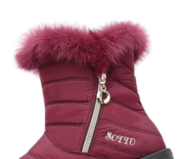 Burgundy Winter Fur Boots - Luxurious Faux Fur Collar with Side Zipper - Image 29