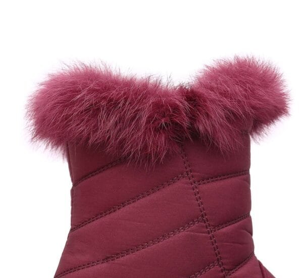 Burgundy Winter Fur Boots - Luxurious Faux Fur Collar with Side Zipper - Image 30