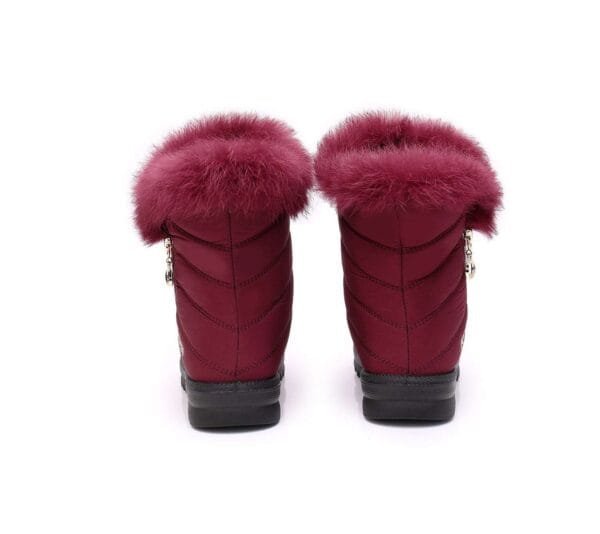 Burgundy Winter Fur Boots - Luxurious Faux Fur Collar with Side Zipper - Image 34