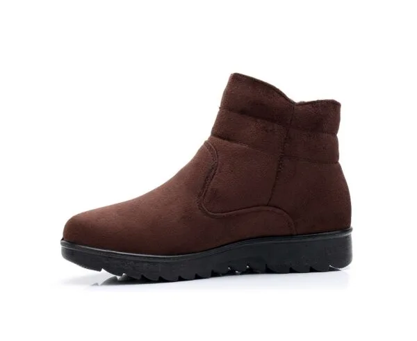 Classic Brown Winter Ankle Boots - Cozy Plush Lining with Gold Zipper Accent - Image 3