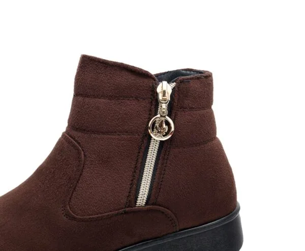 Classic Brown Winter Ankle Boots - Cozy Plush Lining with Gold Zipper Accent - Image 7
