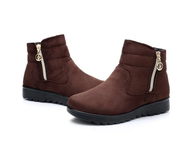 Classic Brown Winter Ankle Boots - Cozy Plush Lining with Gold Zipper Accent - Image 12