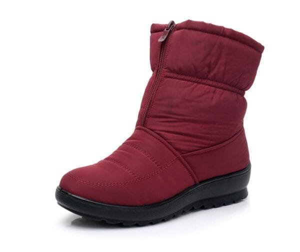 Waterproof Burgundy Winter Boots - Warm Plush Lining with Front Zipper - Image 23