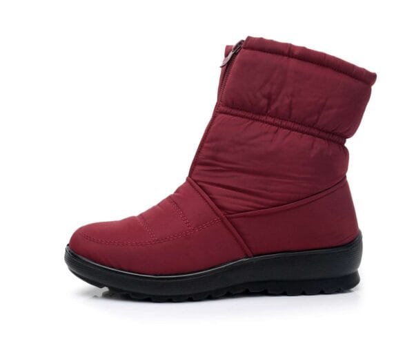 Waterproof Burgundy Winter Boots - Warm Plush Lining with Front Zipper - Image 24