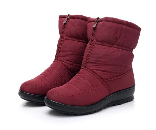 Waterproof Burgundy Winter Boots - Warm Plush Lining with Front Zipper - Image 30