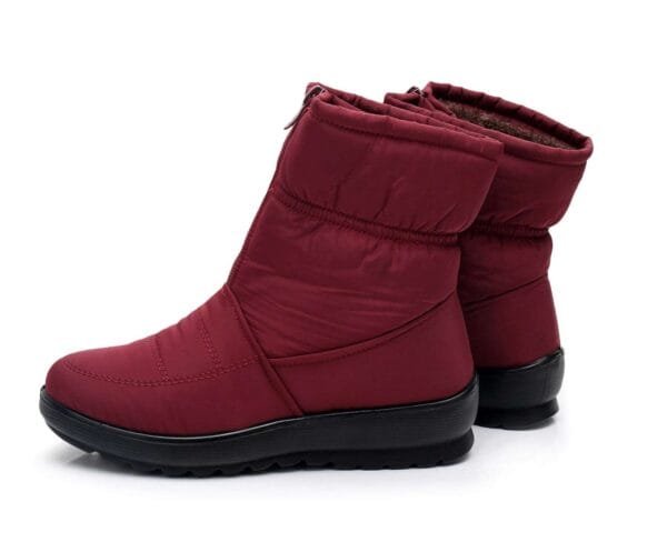 Waterproof Burgundy Winter Boots - Warm Plush Lining with Front Zipper - Image 31