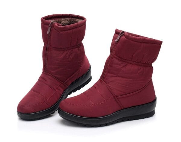 Waterproof Burgundy Winter Boots - Warm Plush Lining with Front Zipper - Image 32