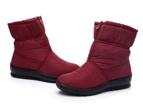 Waterproof Burgundy Winter Boots - Warm Plush Lining with Front Zipper - Image 33