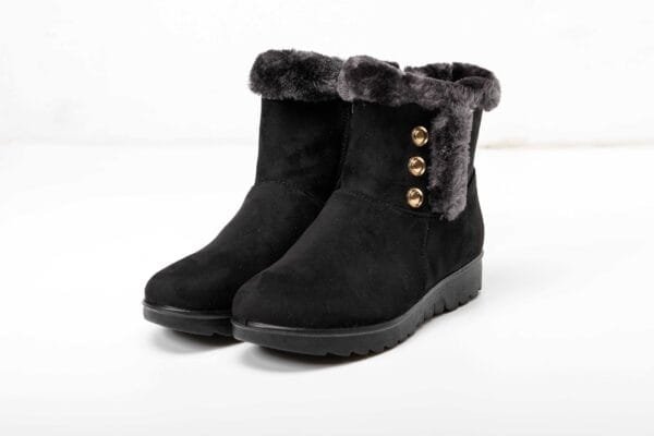 Burgundy Winter Boots - Plush Lining with Chic Gold Button Accents - Image 9