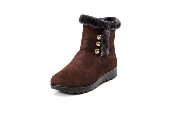 Burgundy Winter Boots - Plush Lining with Chic Gold Button Accents - Image 10