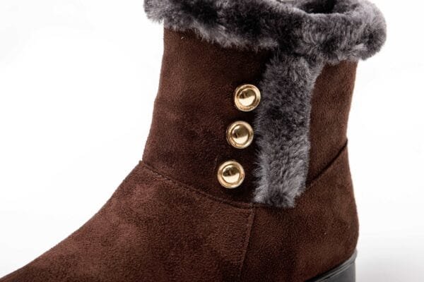 Burgundy Winter Boots - Plush Lining with Chic Gold Button Accents - Image 19