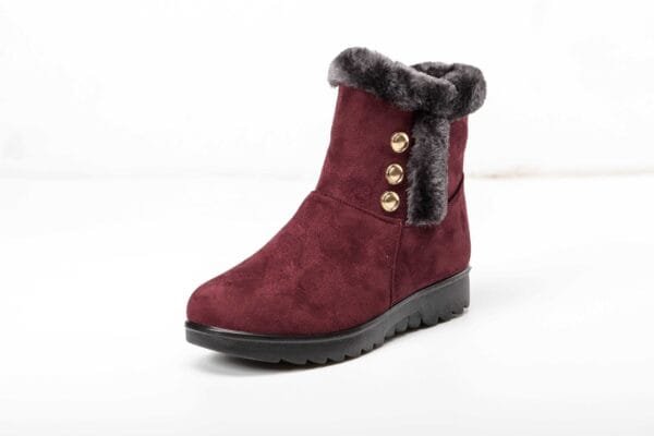 Burgundy Winter Boots - Plush Lining with Chic Gold Button Accents