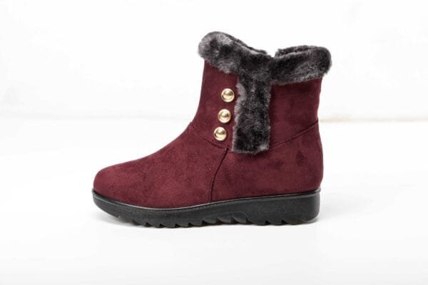 Burgundy Winter Boots - Plush Lining with Chic Gold Button Accents - Image 2