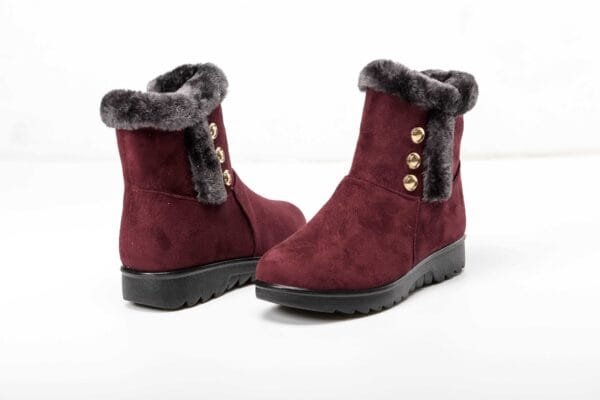 Burgundy Winter Boots - Plush Lining with Chic Gold Button Accents - Image 4