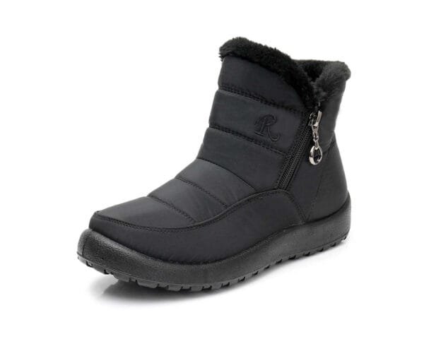 Black Waterproof Winter Boots - Plush Lining with Elegant Side Zipper