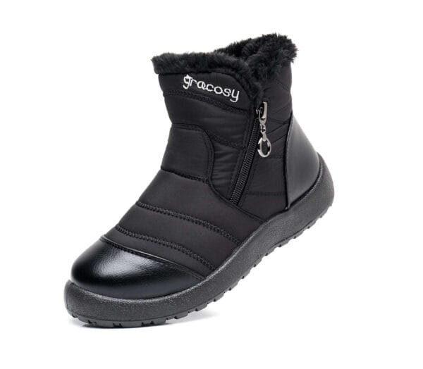 Burgundy Waterproof Winter Boots - Plush Lining with Side Zipper and Leather Accent - Image 3