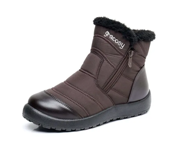 Burgundy Waterproof Winter Boots - Plush Lining with Side Zipper and Leather Accent - Image 13