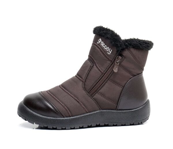 Burgundy Waterproof Winter Boots - Plush Lining with Side Zipper and Leather Accent - Image 14