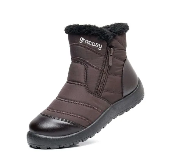 Burgundy Waterproof Winter Boots - Plush Lining with Side Zipper and Leather Accent - Image 15