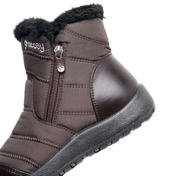 Burgundy Waterproof Winter Boots - Plush Lining with Side Zipper and Leather Accent - Image 17