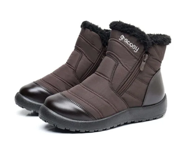Burgundy Waterproof Winter Boots - Plush Lining with Side Zipper and Leather Accent - Image 18