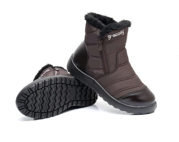 Burgundy Waterproof Winter Boots - Plush Lining with Side Zipper and Leather Accent - Image 20