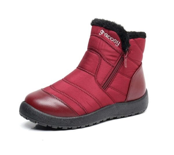 Burgundy Waterproof Winter Boots - Plush Lining with Side Zipper and Leather Accent - Image 21