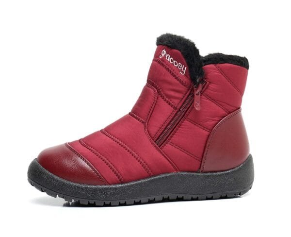 Burgundy Waterproof Winter Boots - Plush Lining with Side Zipper and Leather Accent - Image 22