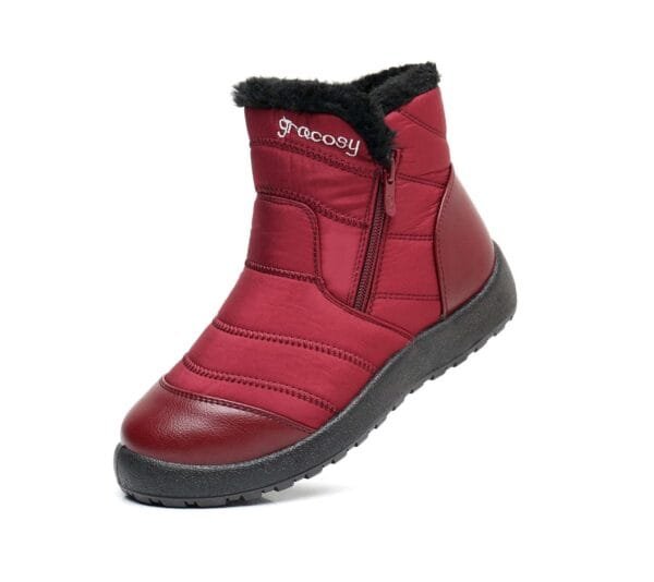 Burgundy Waterproof Winter Boots - Plush Lining with Side Zipper and Leather Accent - Image 23