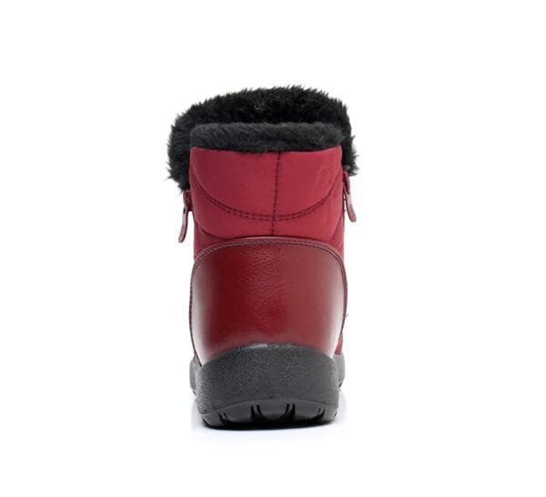 Burgundy Waterproof Winter Boots - Plush Lining with Side Zipper and Leather Accent - Image 26