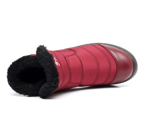 Burgundy Waterproof Winter Boots - Plush Lining with Side Zipper and Leather Accent - Image 27